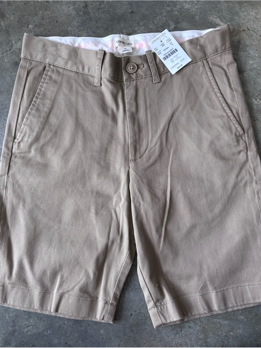 NWT Crewcuts Tan Khaki Boys' Chino Shorts with orange elastic inside